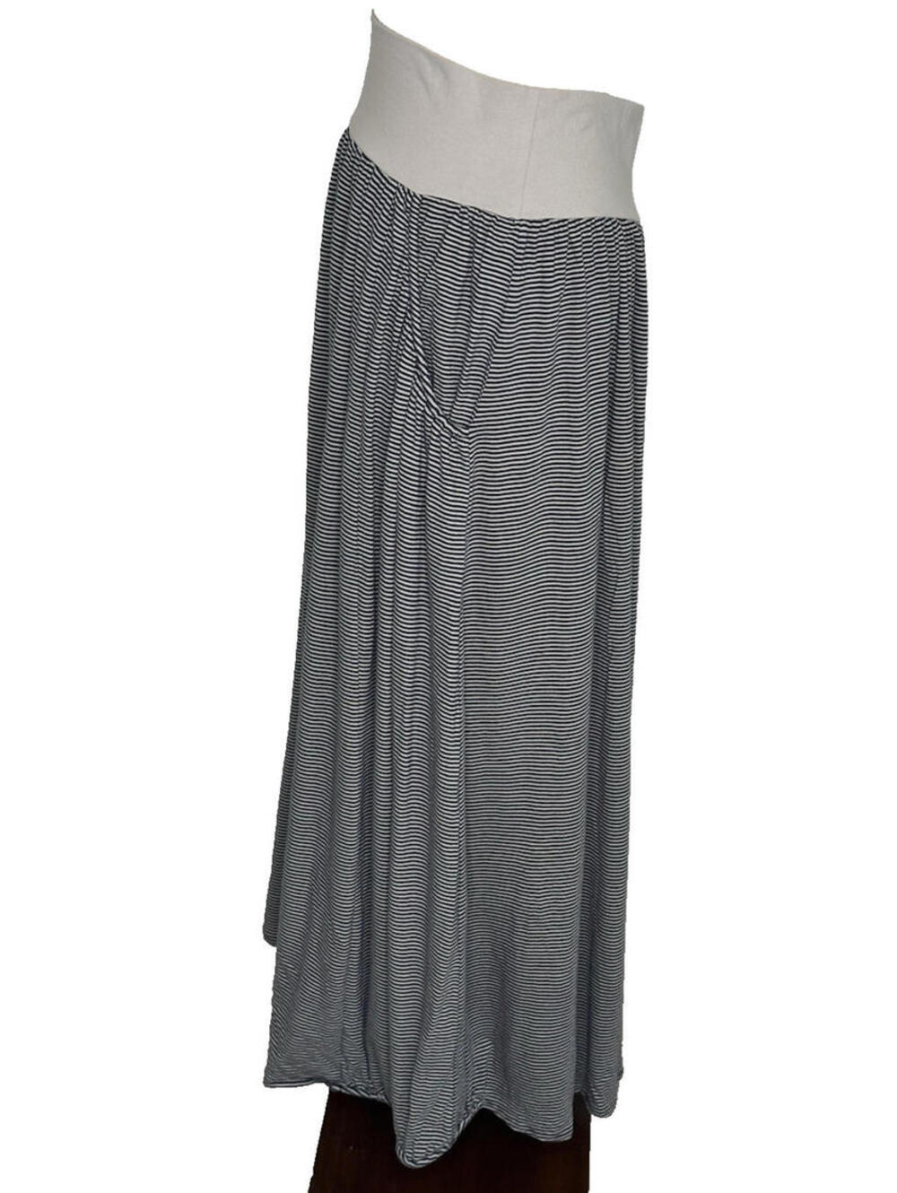 Garnet Hill Favorite Maxi Skirt Pockets Lagenlook Womens XL Navy Blue Striped - Picture 3 of 9